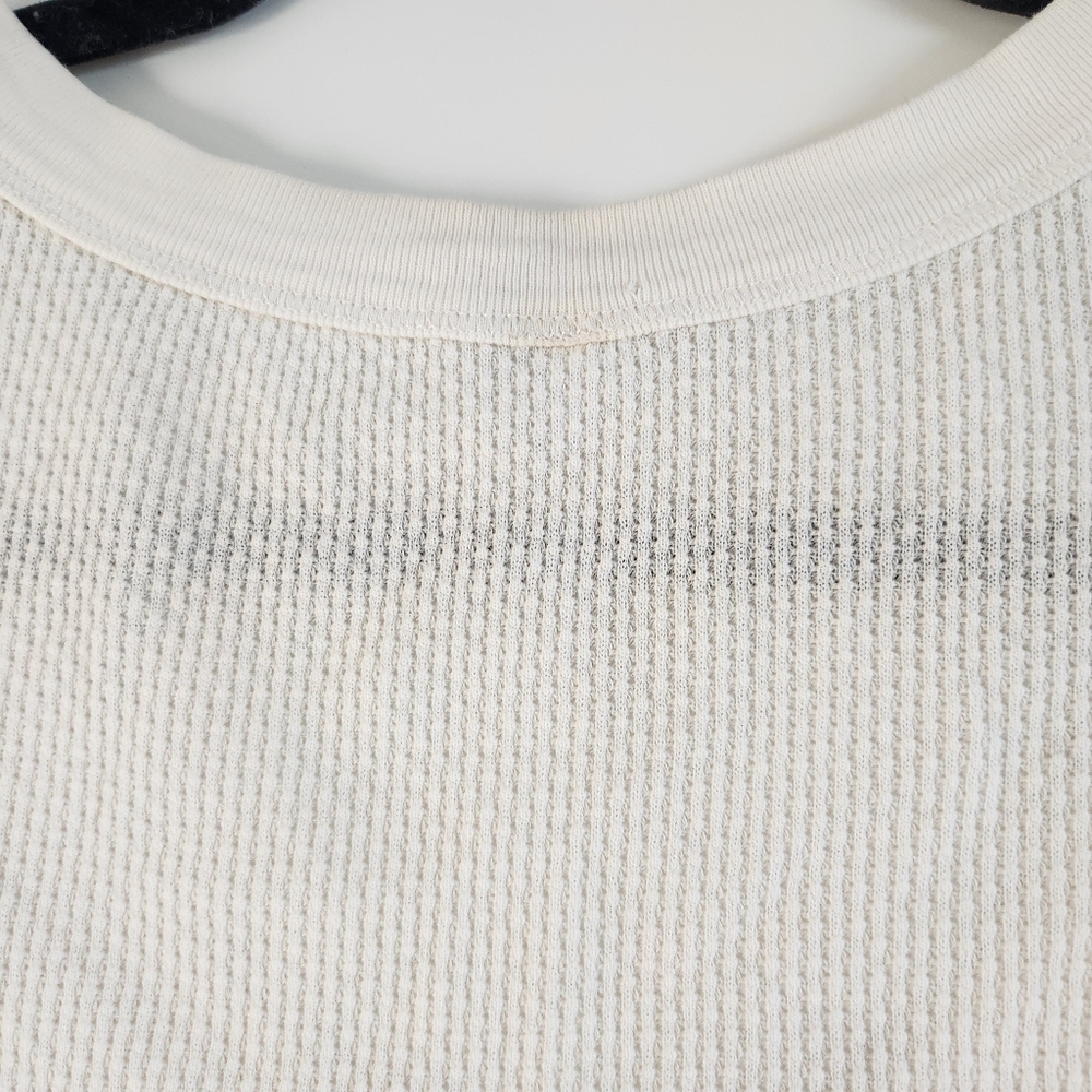 Free People Kumbucha Cuff Cream Waffle Thermal Lace Sleeve Boho Top Small Cozy - Picture 7 of 11